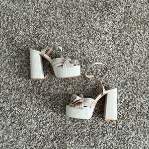 South beach cream linen platform sandals